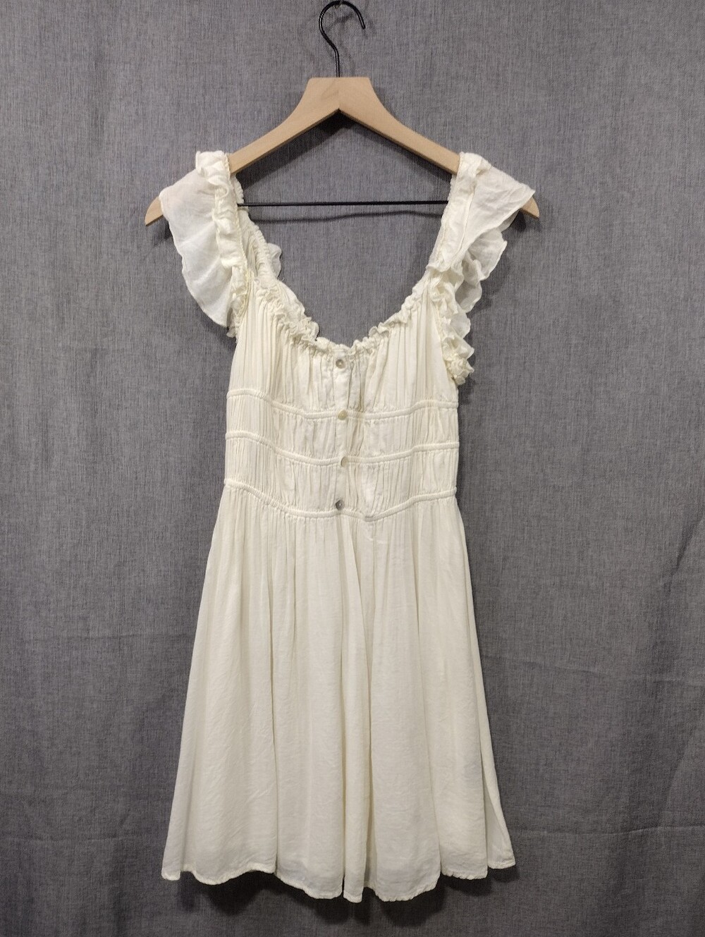 Rock & Roll Ruffle-Shoulder Babydoll Sundress Womens M Cream Fairy Retro 90s Y2K